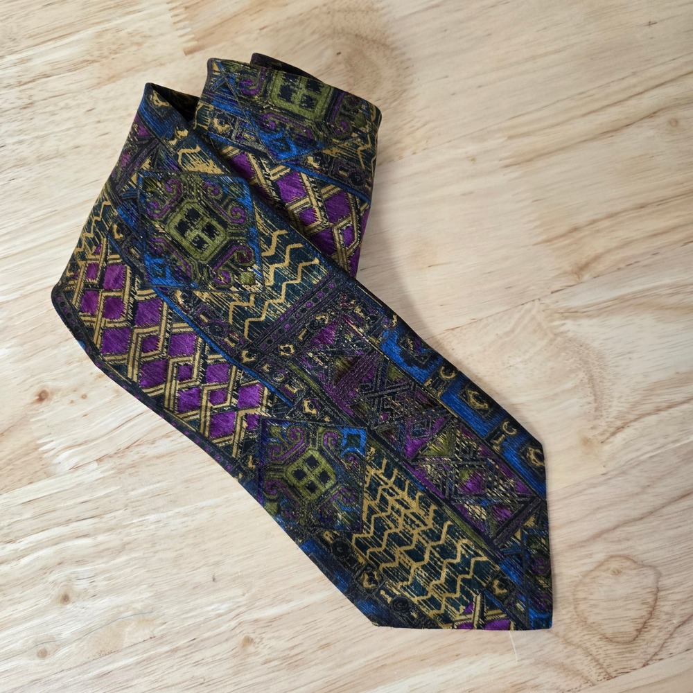 Vintage Versace Silk Tie 59" Multicolor v2 Baroque 1990s Made in Italy Accessory